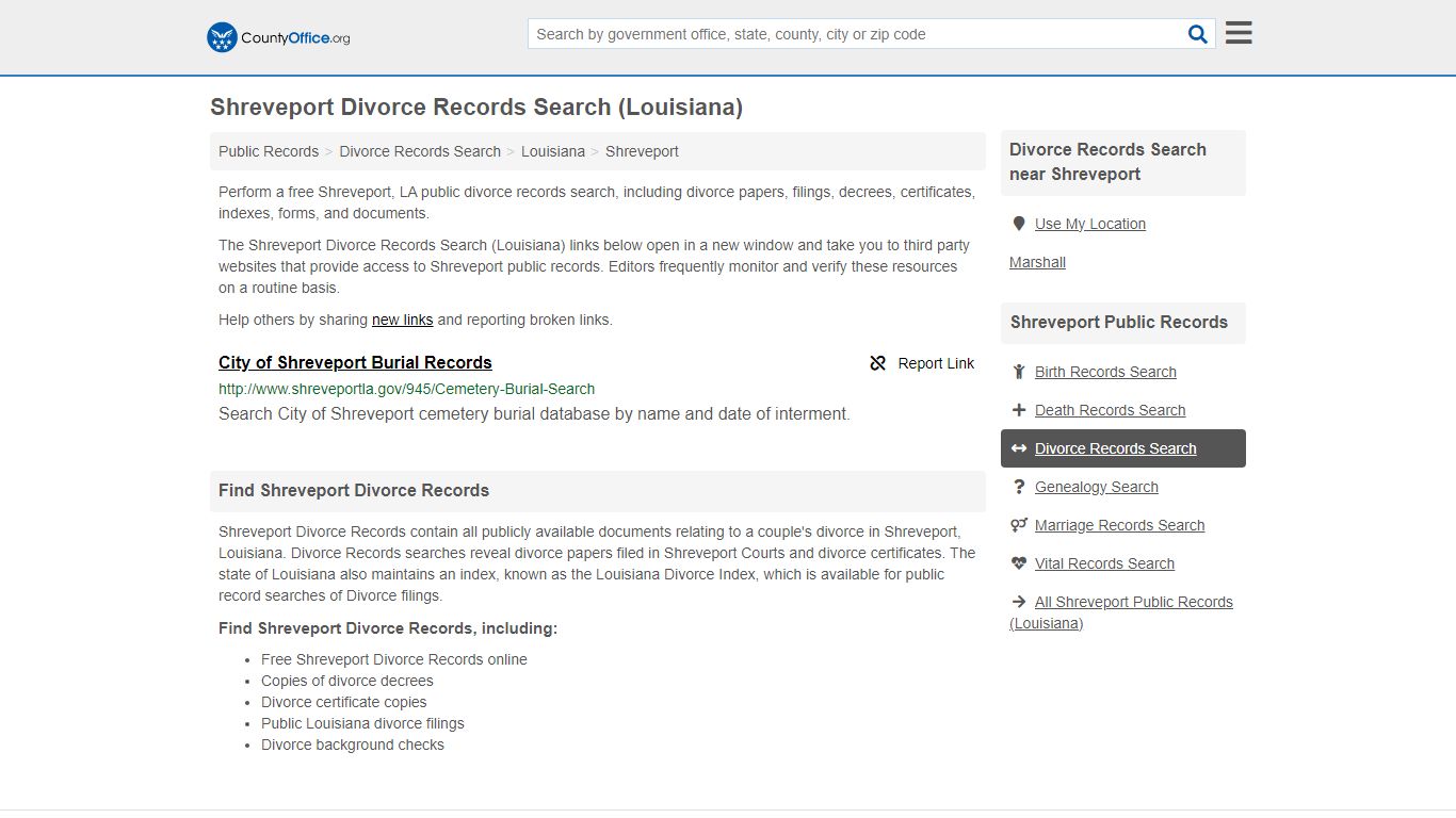 Divorce Records Search - Shreveport, LA (Divorce Certificates & Decrees)