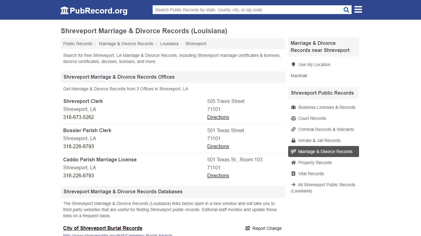 Shreveport Marriage & Divorce Records (Louisiana)